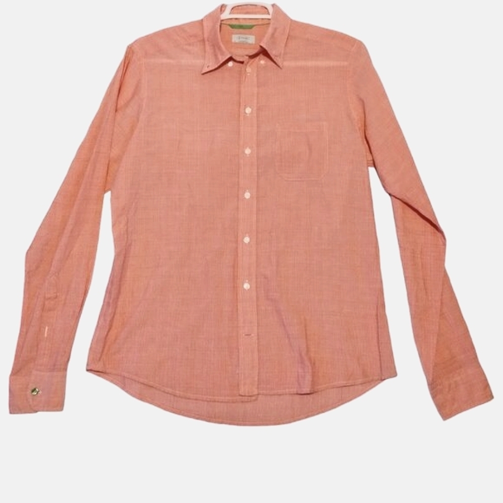 Eton Men's Button-Down Collar Pinstriped Dress‎ Shirt Sz L Orange Long Sleeve